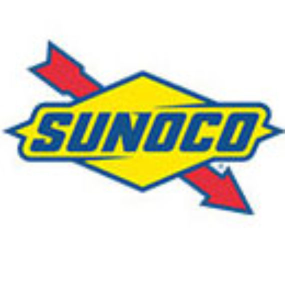 Sunoco logo with blue text and red arrows on a yellow diamond.