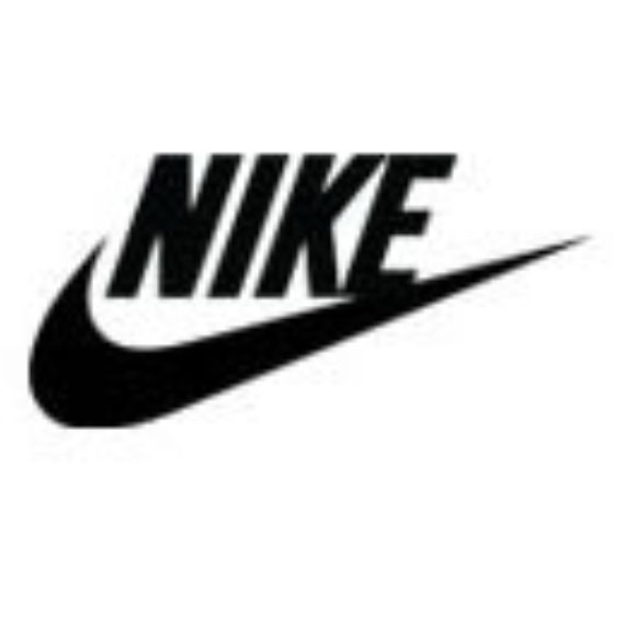 Black Nike logo with swoosh design.