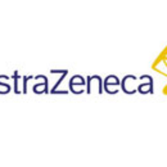AstraZeneca logo with blue text and yellow symbol.