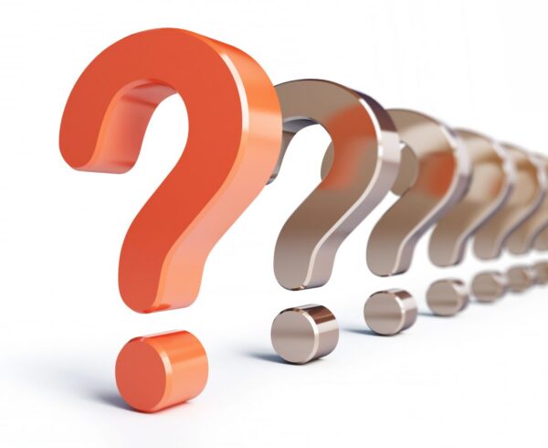 A row of 3D question marks fading into the background.